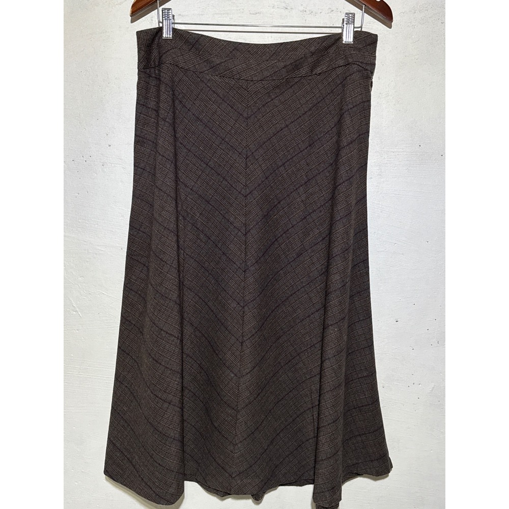 Christopher & Banks Plaid A-Line Midi Skirt Size 8 Brown Purple Bias Cut